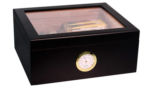 Humidor BigSmoke Mediano negro con Tapa de Vidrio